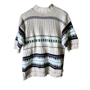 Vintage ALBEROY Sweater Women's Knit Short Sleeve Mock Neck Top SZ L